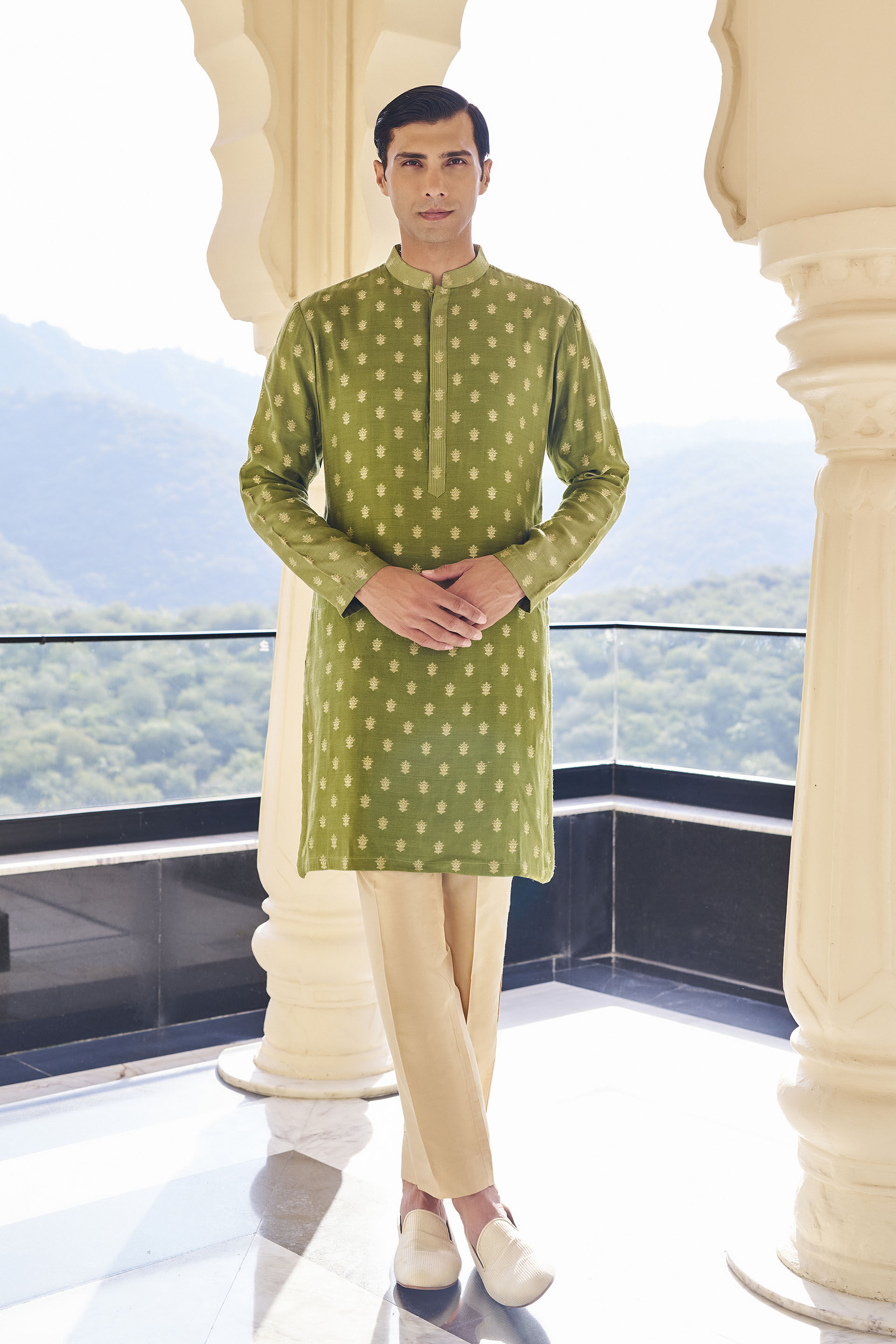 Sohneya Kurta in Olive Benarasi